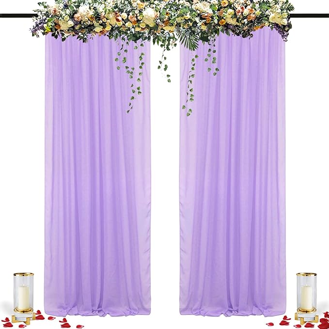 DUOBAO Lavender Chiffon Backdrop Curtain-2 Panels 29"x120" Wide 74cm by 300cm - Image 2