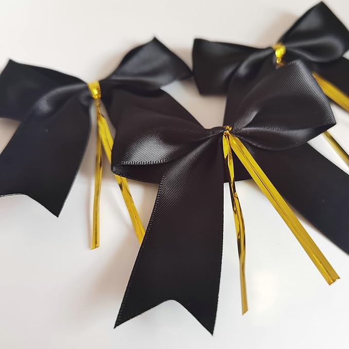 50pcs 3-1/2" Black Satin Ribbon Bows - Image 5
