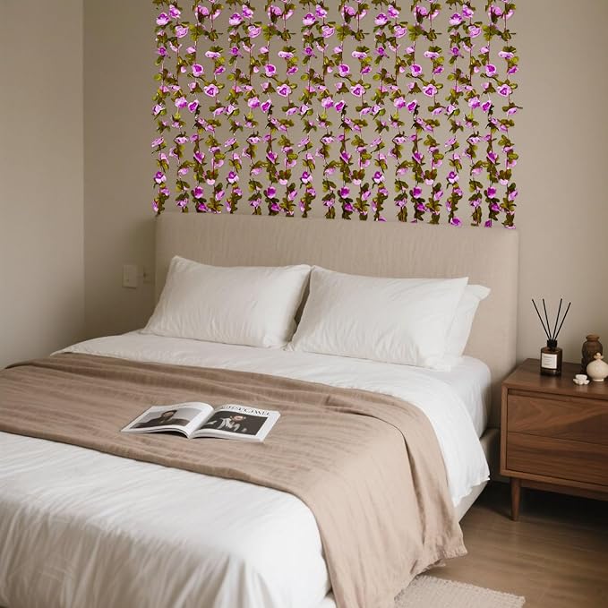 8Pcs 63Ft Light Purple Rose Garland, Fake Rose Hanging Flowers, Artificial - Image 4