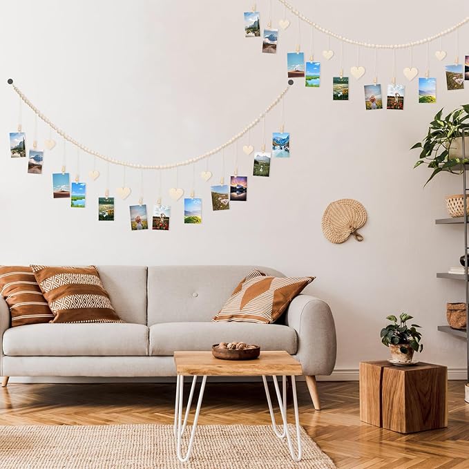 joycraft 5Ft Photo Banner with Clips, Photo Garland with Wooden Beads, Photo - Image 5