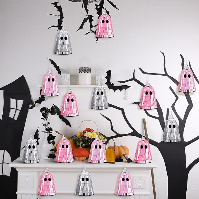 24 Pcs Halloween Disco Ghosts Decor Halloween Ornament Silver Mirror Disco - Image 6