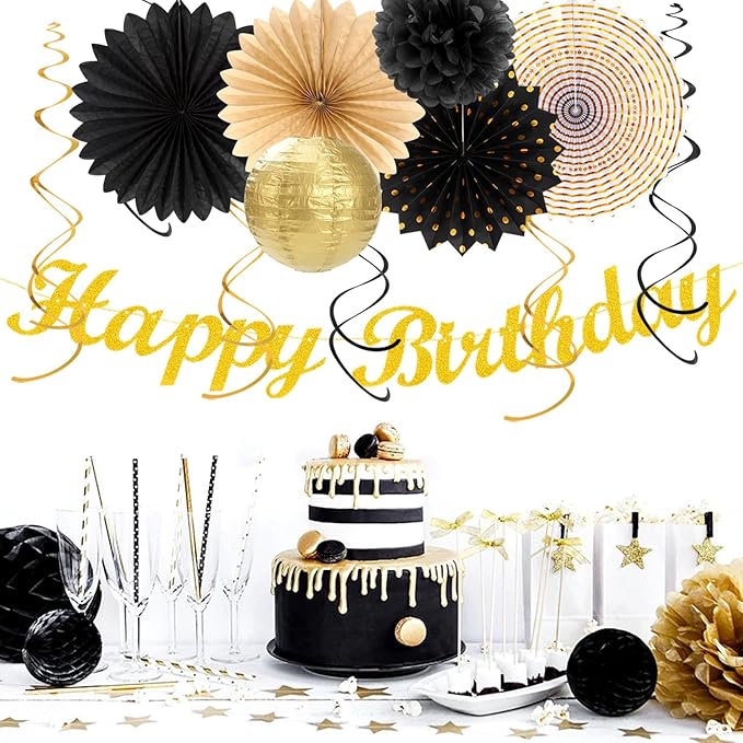 Black Gold Women-Men Birthday Party-decorations - Image 5