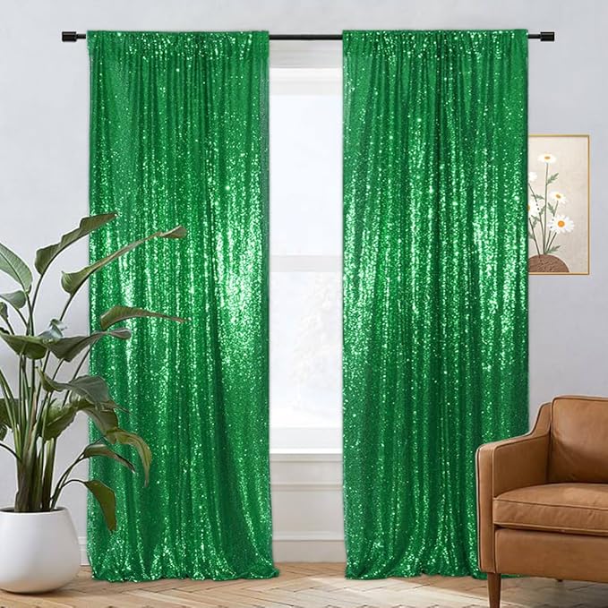 Eternal Beauty Sequin Backdrop Curtains, 2x8 Ft-2 Panels Green Back Drop - Image 3