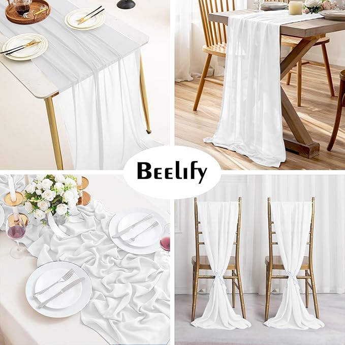 10 Pack 10 Ft Chiffon Table Runner White Gauze Long Table Runners 27x120 Inches - Image 3