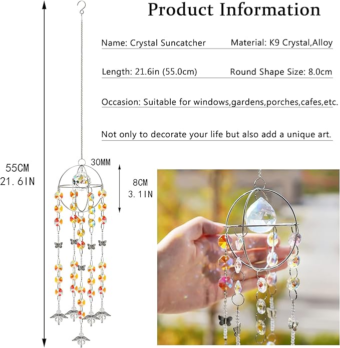 Garden Suncatcher Crystal Pendant Round Shaped Glass Prisms Beads Chain Hanging - Image 6