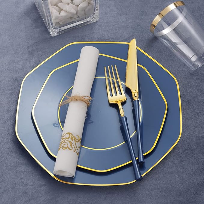 KIRE 140Pcs Blue Plastic Plates - Image 3