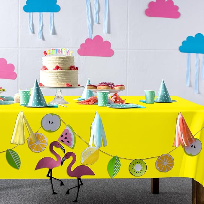 QZYL 12 PCS Yellow Rectangle Tablecloth, Disposable Plastic Picnic Table Cover - Image 7