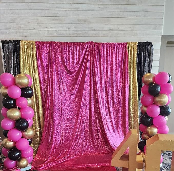 JYFLZQ Hot Pink Sequin Backdrop Curtain 8x8ft 1 Panel Fuchsia Glitter Photo - Image 6