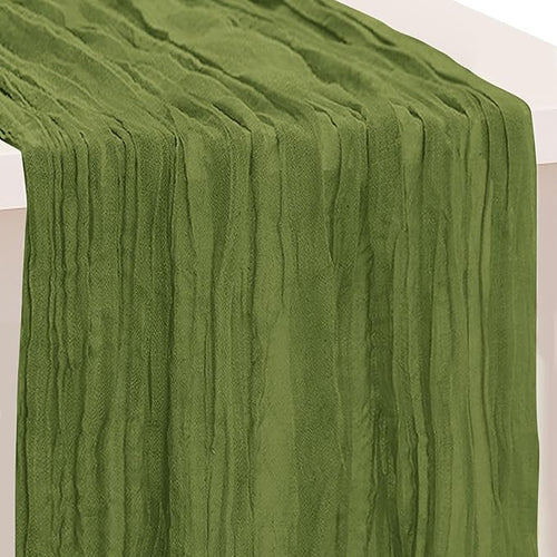 1 Pack Olive Green Cheesecloth Table Runner 35x120 Inch 10Ft Rustic Gauze by SuBleer