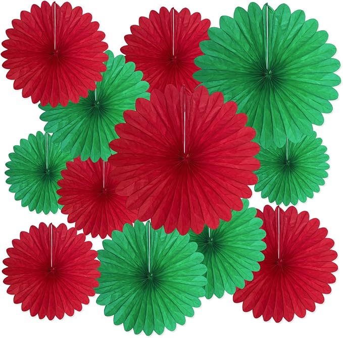 20 Pcs Red Green Hanging Paper Fan, Hanging Honeycomb Round Paper Fans by Zankubom