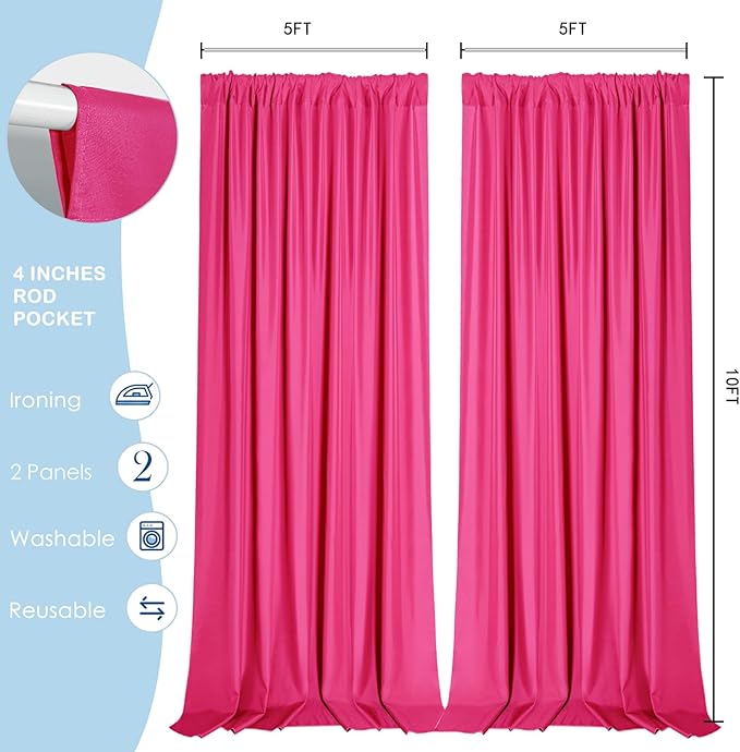 Sugargirl 10x10FT Fuschia Backdrop Curtains Polyester Photo Backdrop Drapes - Image 6