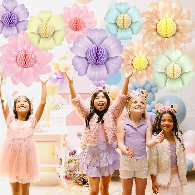 SUNBEAUTY 9 PCS Pastel Rainbow Party Decorations 10 Inch Giant Paper Flowers 3D - Image 6