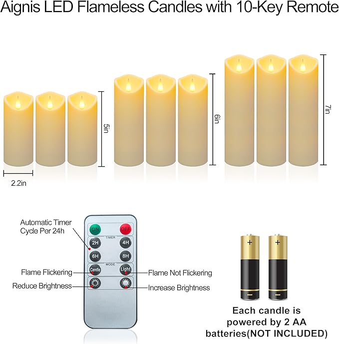 Aignis 2pcs Flameless LED Candles Battery Operated - Image 6