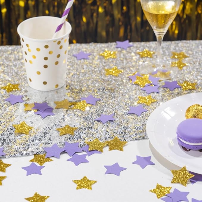 Gold and Purple Star Confetti Table Decoration - Image 2