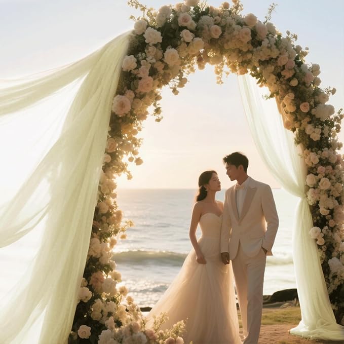 Wedding Arch Draping Fabric 29" x 18 FT Light Yellow Sheer Chiffon Outdoor - Image 4