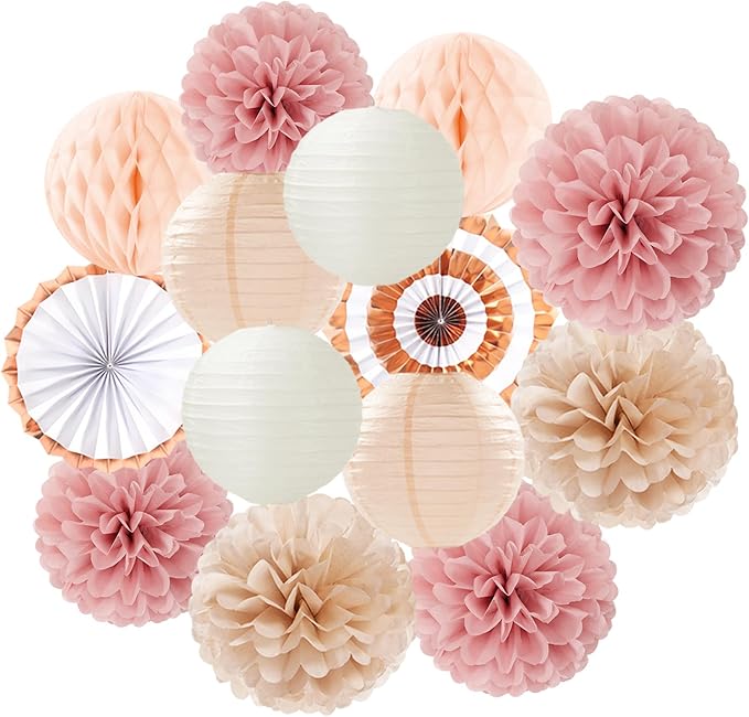 Pink Champagne-Beige Rose-Gold Boho Party-Decorations by OURUOLA