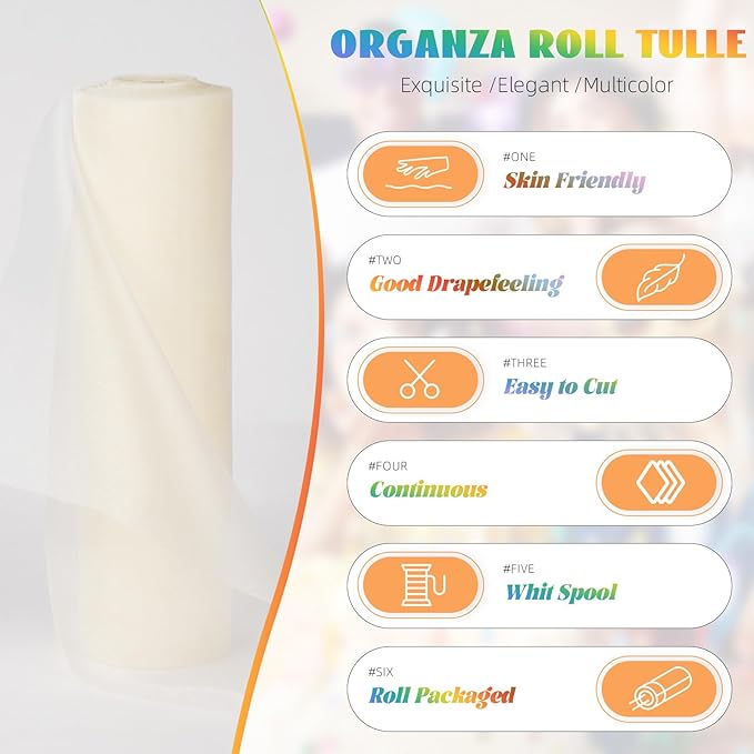 Crystal Organza Fabric Tulle 11 Inch by 50 Yards Sheer Tulle Rolls - Image 3