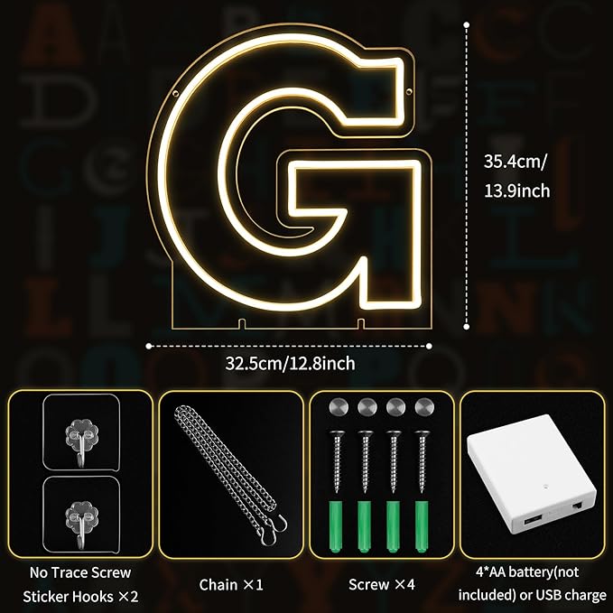 Light Up Letters G, Led Marquee Letter Lights Neon Sign, 13.9" Height - Image 2