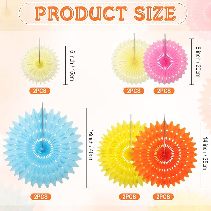 Outus 12 Pcs Hanging Honeycomb Paper Fans Sets, Fiesta Pastel Party Decorations - Image 2