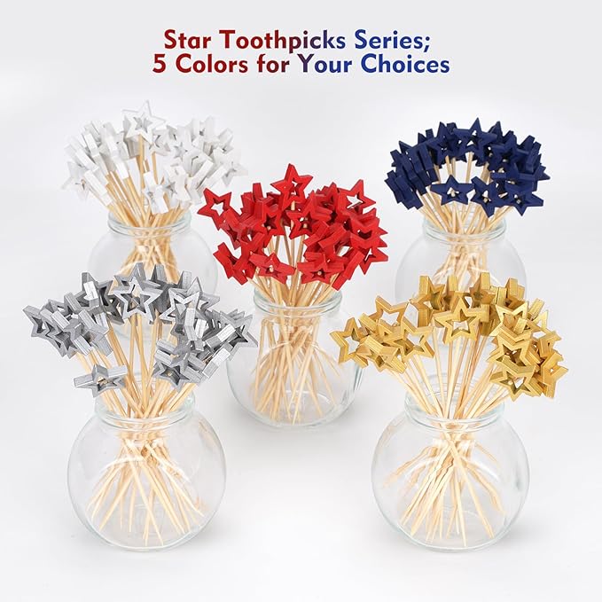 Minisland Big Red Star Cocktail Picks, 5.5 Inch Long Bamboo Fancy Toothpicks - Image 7