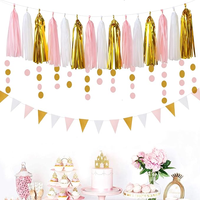 Pink-White Gold Girl Birthday Party-Decorations - Image 7