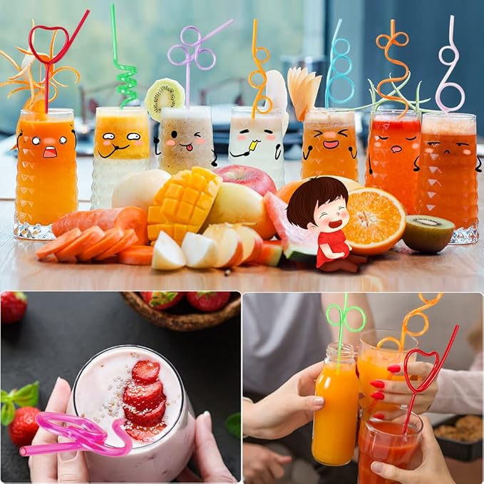24 Pcs Silly Crazy Straws for Kids Reusable Plastic Loop Curly Crazy Drinking - Image 4