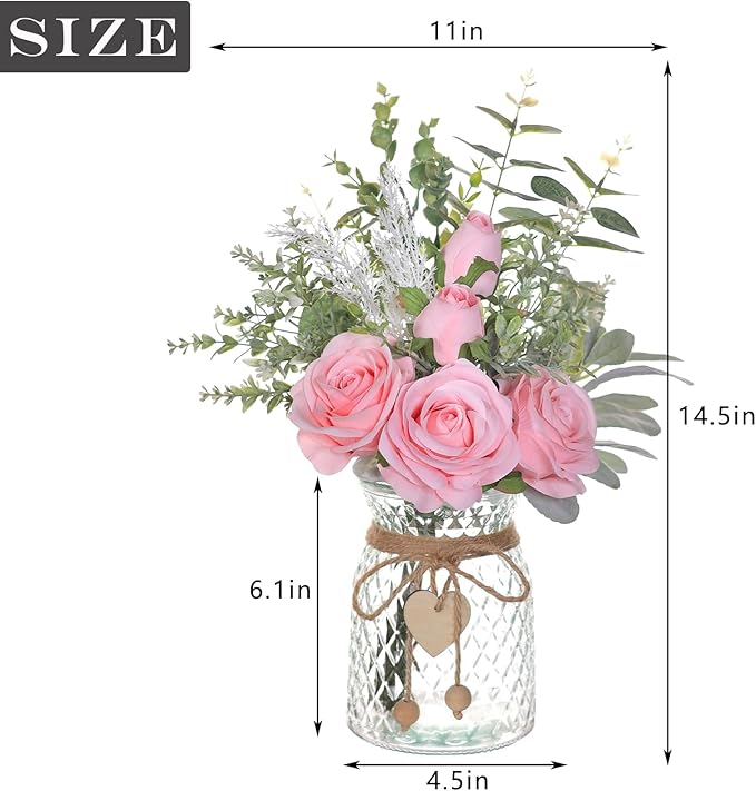 Faux Flowers with Vase, Artificial Silk Roses in Vase, Fake Plant Eucalyptus - Image 6