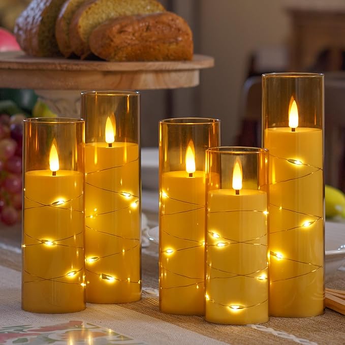 Gold Flameless Candles with Remote and String Light, 2.2"x 5" - Image 6