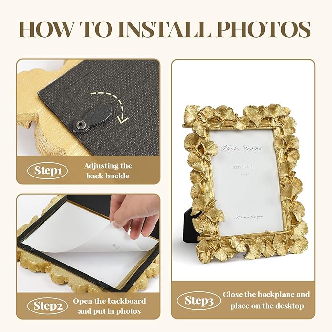 Cuspin Gold Picture Frame 4x6 Vintage Gold Frames, Ornate Leaf Textured - Image 9