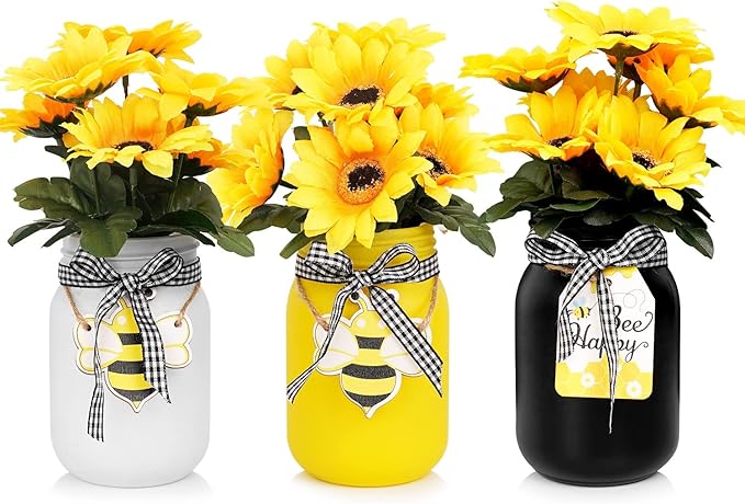 Mason Jar Centerpiece for Table, Rustic Table Decoration for Farmhouse Kitchen by CNVOILA