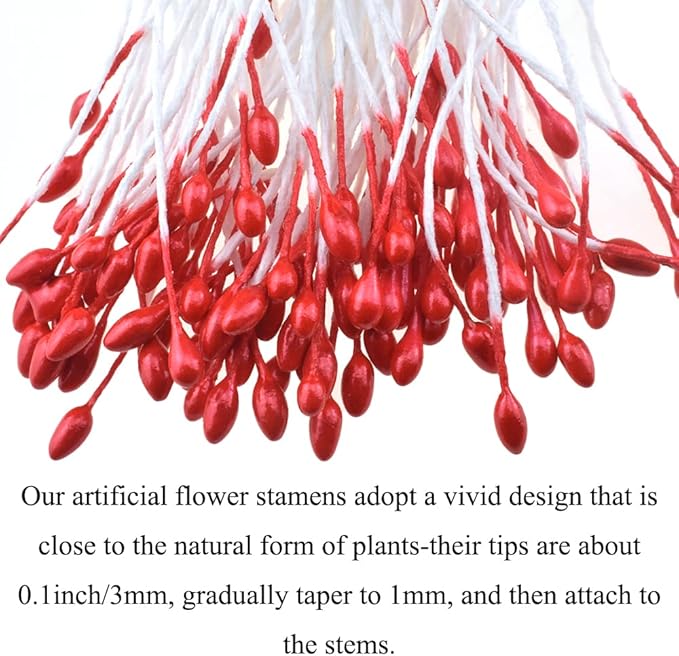 HAHIYO 700Pcs 3mm Red Pearl Double Head Flower Stamen Pistil Hand-Made - Image 3