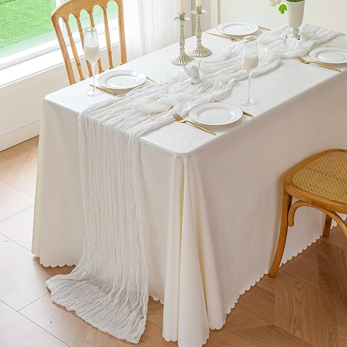 Sioloc Ivory White Cream Cheesecloth Table Runner Fall Autumn Decor - Image 3
