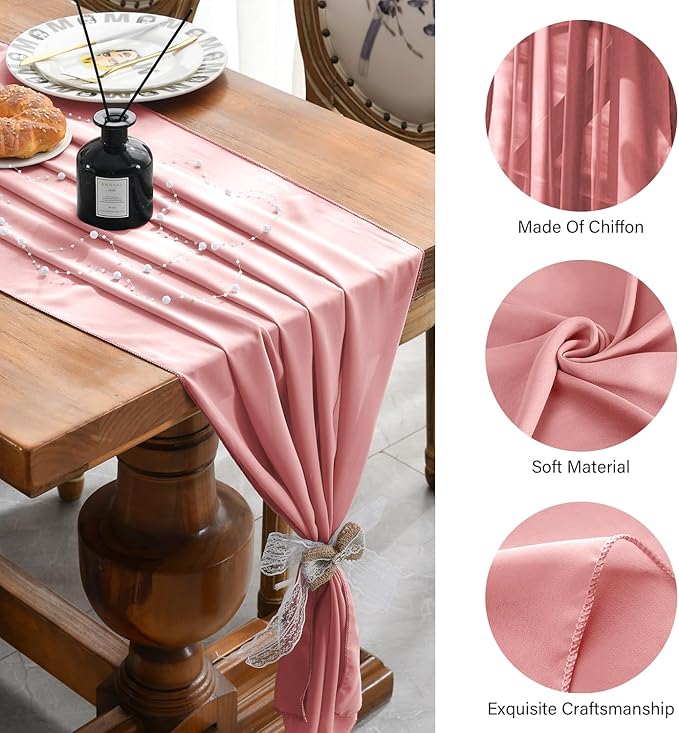 2 Pack 10 Ft Chiffon Table Runner Blush Pink Gauze Long Table Runners 27x120 - Image 6