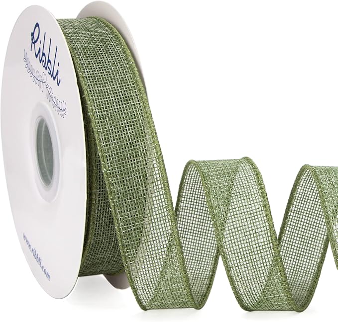 Ribbli Sage Green Burlap Wired Ribbon, 1” Inch x Continuous 20 Yard, Spring by Ribbli