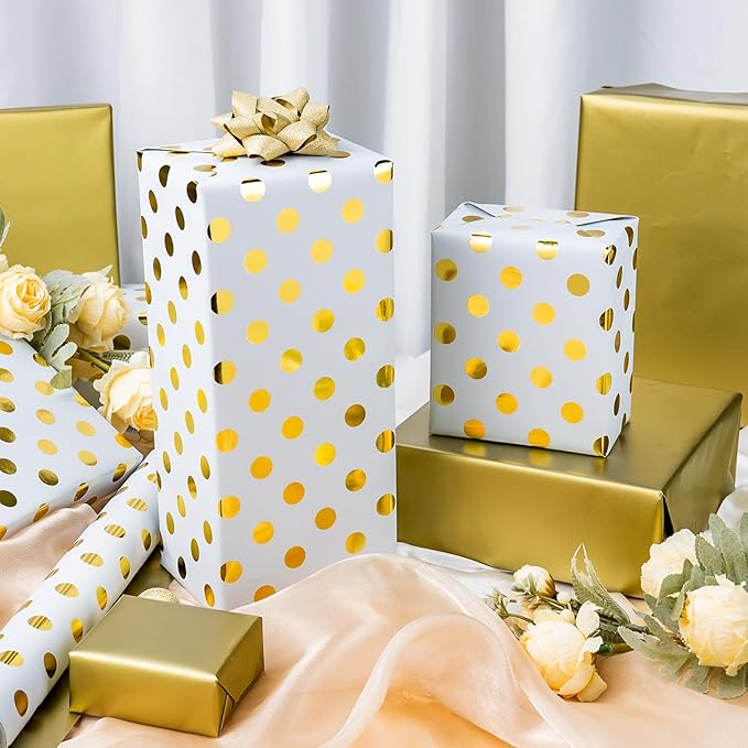 Burymento Platinum Dots Wrapping Paper, Reversible Gold Gift Wrap - Image 5