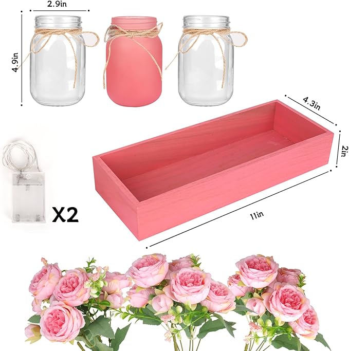 Rustic Pink Mason Jar Centerpiece - Image 5