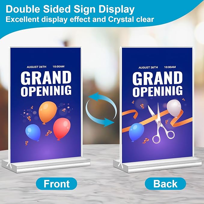 Acrylic Sign Holder 5x7, 10 Pack Clear Double Sided Table Menu Vertical Display - Image 6