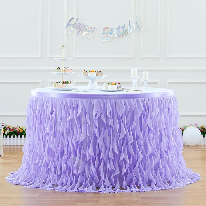 PARTISKY Lavender Purple Tulle Curly Willow Table Skirt - Image 2
