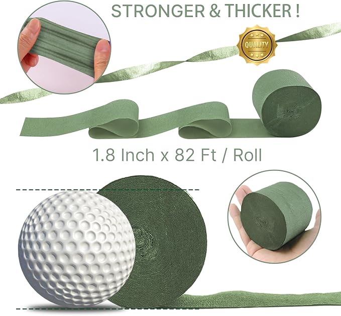 PartyWoo Crepe Paper Streamers 4 Rolls 328ft, Pack of Sage Green Crepe Paper - Image 6