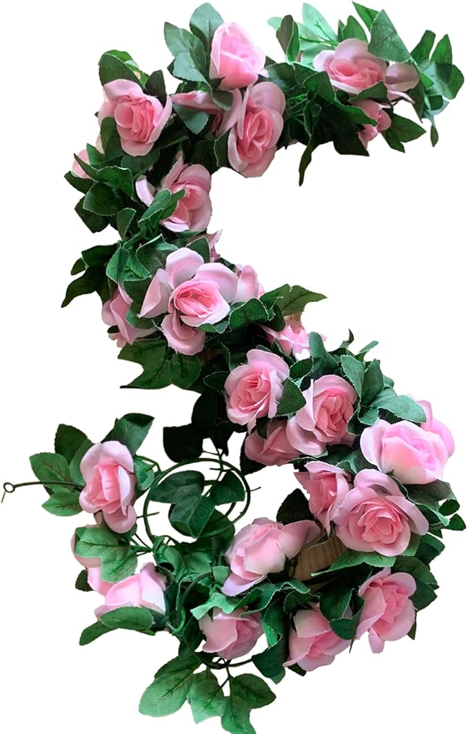 2 Pack Artificial Rose Vine Garland Fake Roses Flowers Plants Vines Hanging by MUYG