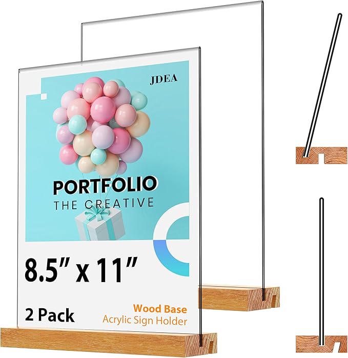 Acrylic Sign Holder with Wood Base 8.5x11 Inch Vertical and Slant Displays - Image 8