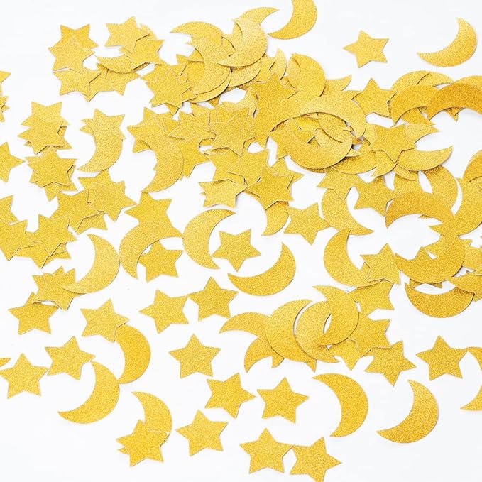 Gold Glitter Confetti Star and Moon Table Decoration by MOWO