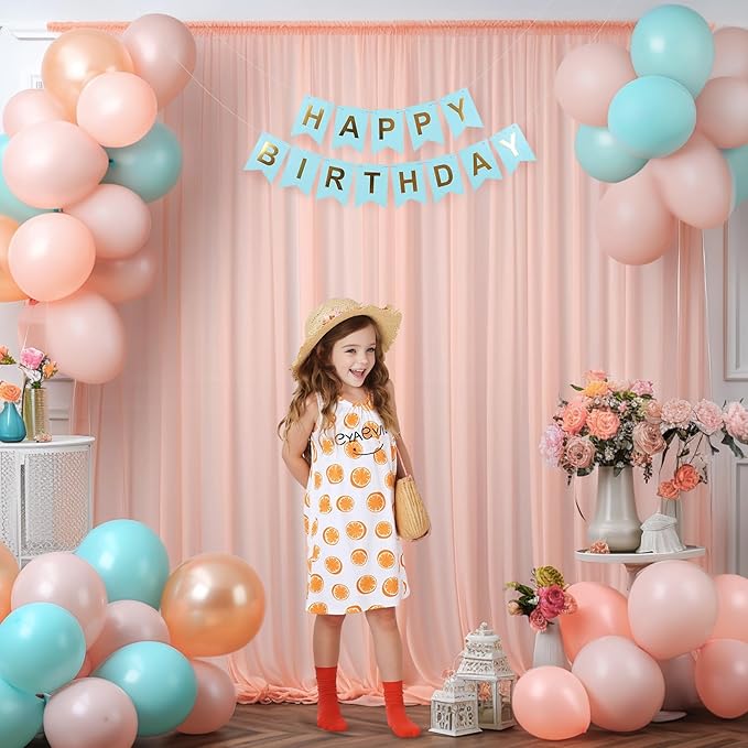 20x10 Peach Tulle Backdrop Curtains - Image 2