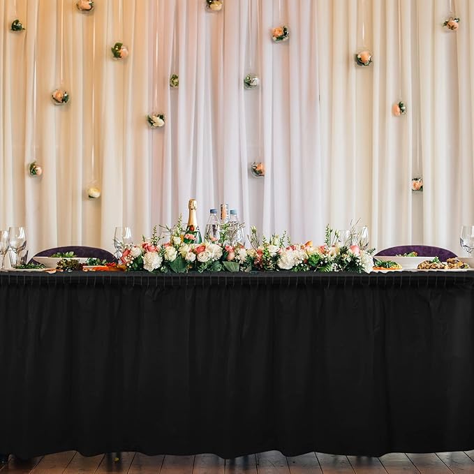 TURSTIN 2 Pieces Black Plastic Table Skirts 14 x 29 Feet - Image 6