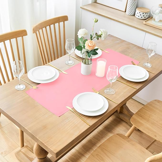 2 Pack Pink Small Short Table Runner 12 x 36 Inch Solid Color Runners Coffee - Image 2