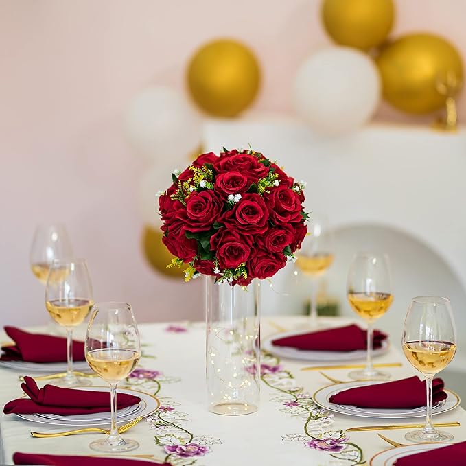 BLOSMON Flower Centerpieces for Tables Wedding: 10 Pcs Crimson Red Artificial - Image 3