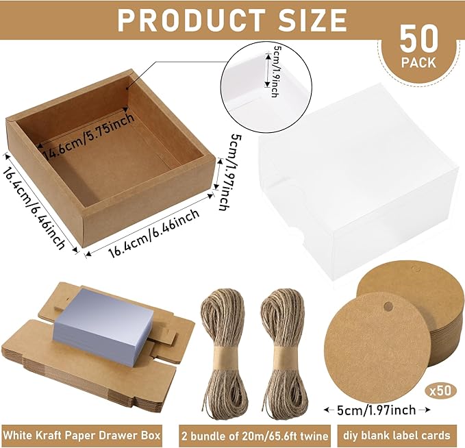 Roowest 50 Sets Kraft Soap Boxes Rectangle Packaging Box - Image 2