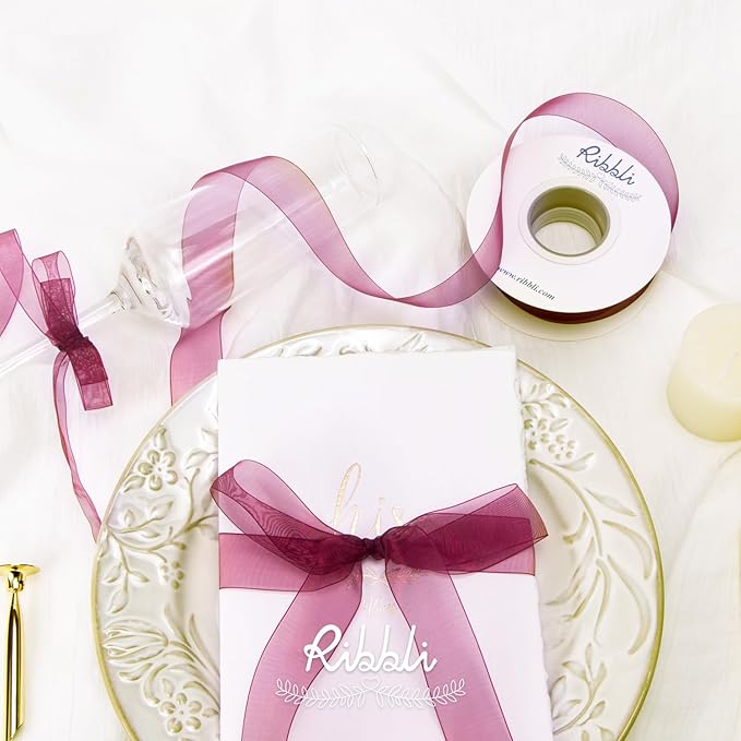 Ribbli Wine Red Organza Ribbon, 1/2 Inches x Continuous 50 Yard, Wine Sheer - Image 2