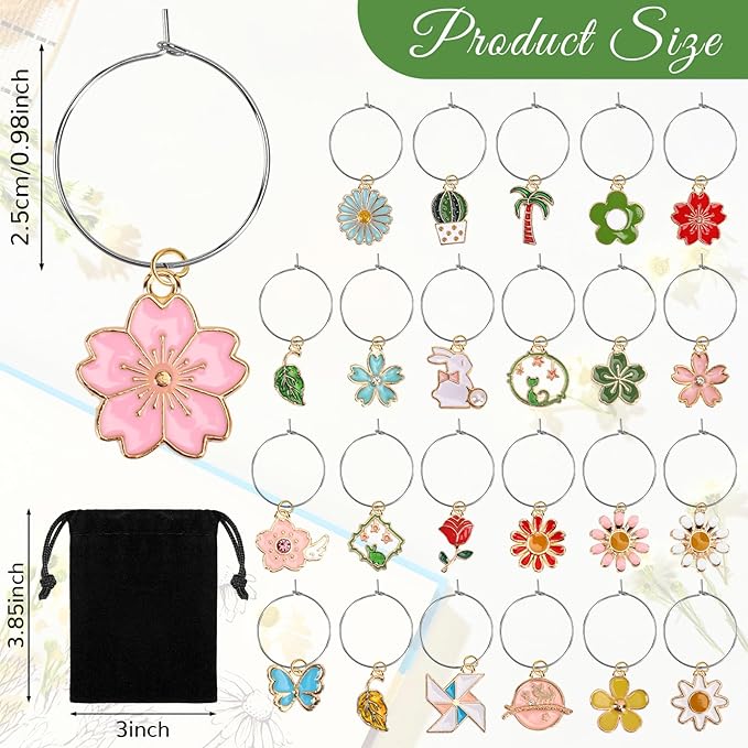 SANNIX Spring Floral Wine Charms - Image 2