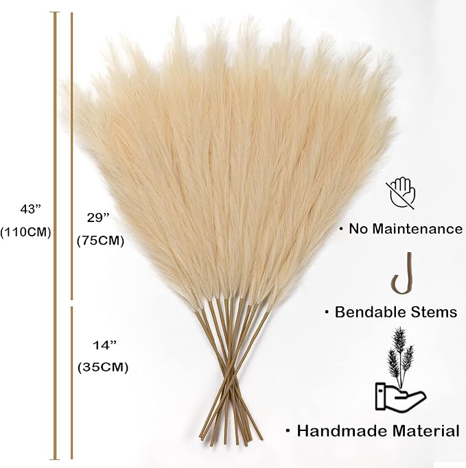EVODIS Faux Pampas Grass 6 Stems, Artificial Pampas Grass - Image 3